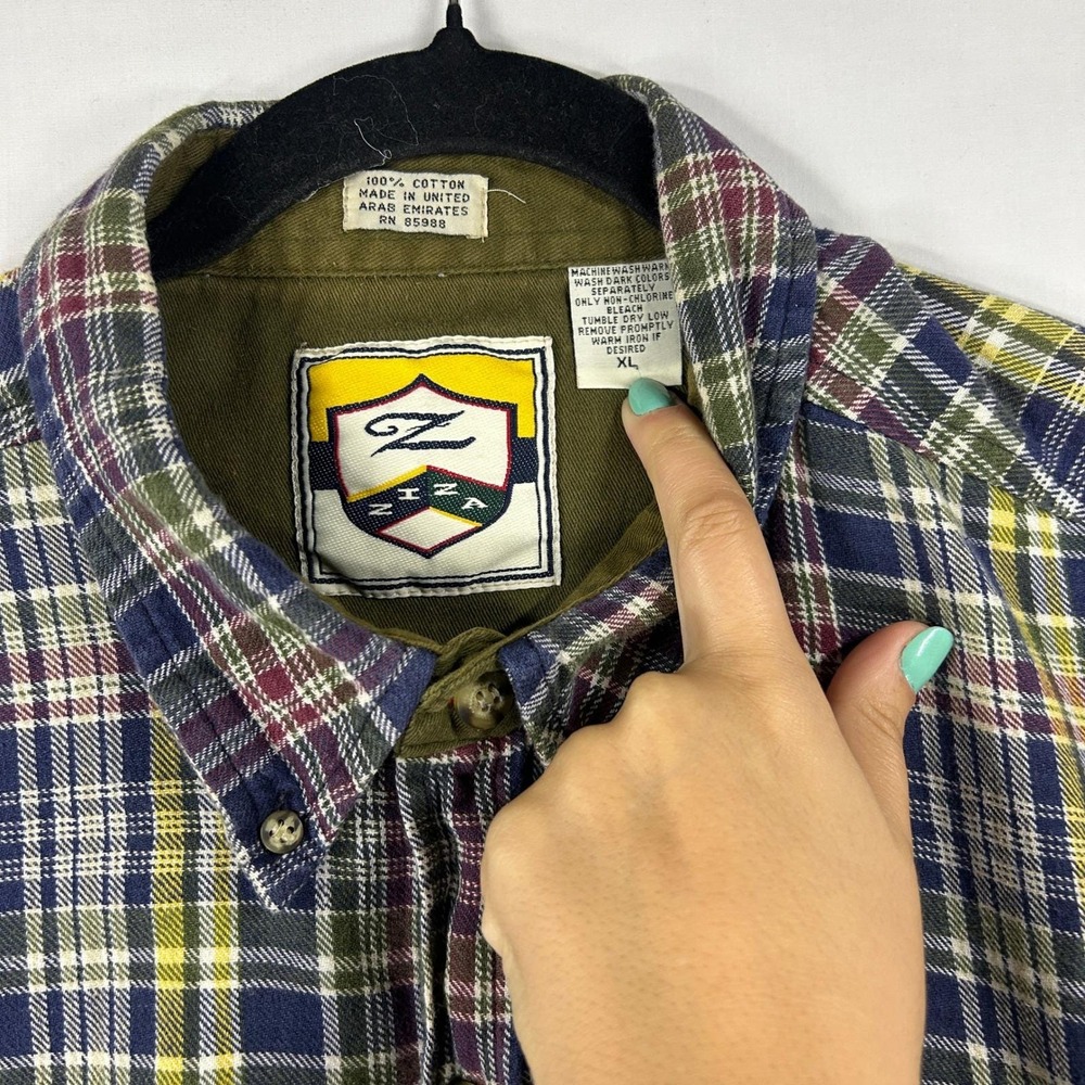 Nnza 90s Vintage Plaid Button-Down Long Sleeve Shirt Size XL - Picture 6 of 8